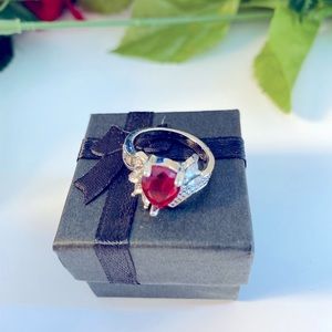 Sterling Silver/Rhodium 2 carat Garnet & White Sapphire Cocktail Ring. Sz. 6 NIB